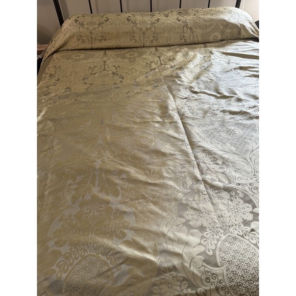 Gold & Olive Green Tafetta Damask Duvet Cover Coverlet Custom Queen 92" x 99" - Picture 2 of 11